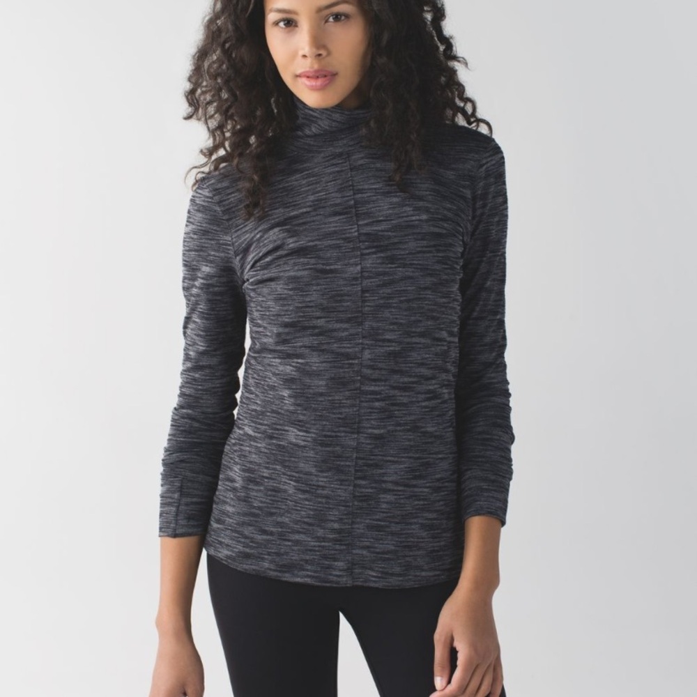 Lululemon Women's &go Take-Off Long Sleeve Mock Neck Heathered Black Grey Sz 4